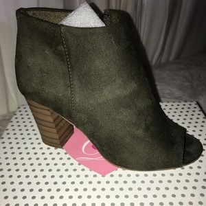 Olive green open toe heels